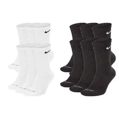 Nike Everyday Dri-Fit 6 Pairs Mens Black White Crew Socks Cushioned Gym Sports