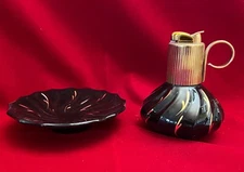 Evans MCM 2 Piece Black & Gold Bone China Cigarette Lighter & Ashtray Table  Set