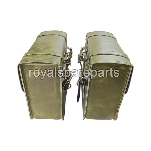 Compatible Para Real Enfield Meteor 350 Verde Oliva Alforja Cuero Bolsas Con - Imagen 7 de 8