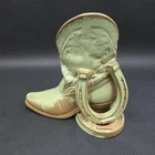 Frankoma Cowboy Boot With Horse Shoe Vase Bookend Prairie Green AS IS