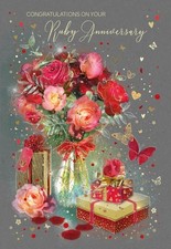 Ruby Wedding Anniversary Card. 40 Years. Cherry Orchard. Flowers, Floral, Pretty