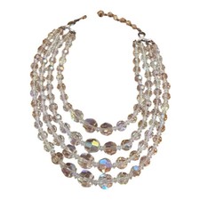 Vintage 5 Strand Aurora Borealis Faceted Glass Bead Necklace