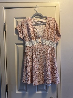 altar'd state brown floral dress Altar'd State Dress Women's Large Brown Floral Long Sleeve Sweetheart Fit Flare