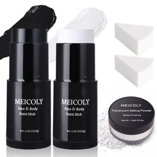 MEICOLY Black White Face Body Paint Stick Set with Sponges and Setting Powder...