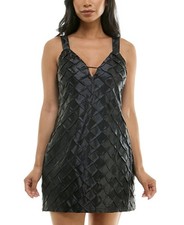 City Studios Women's Mini Dress Diamond-Pleated Satin Black, M