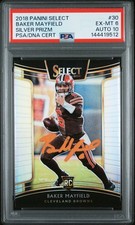 Baker Mayfield 2018 Panini Select Silver Prizm RC Rookie Card #30 PSA 6 Auto 10