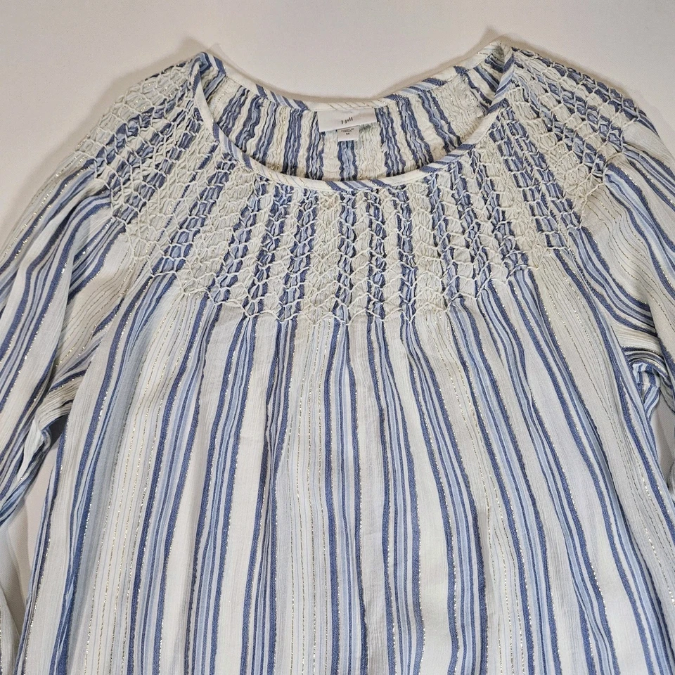 J. Jill Blouse Womens Medium Blue White Gold Sparkle Nautical Striped Resortwear - Image 3 of 4