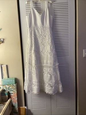 Boston Proper Mixed Media Lace Pom Pom Maxi Dress Medium White