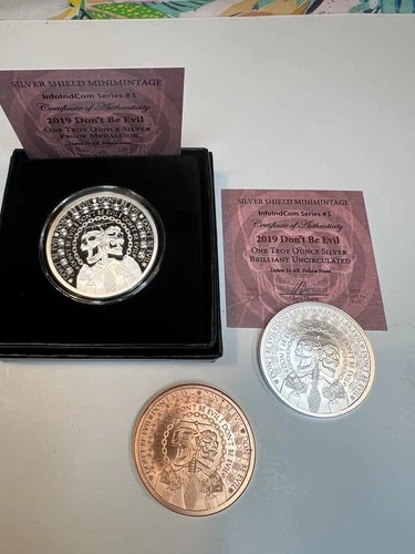 Silver Shield Don’t Be Evil Triple: 1 Oz Silver Proof & BU, 1 Oz Copper