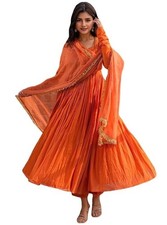 Women's Rayon Viscose Anarkali Solid Kurta with Pant Dupatta