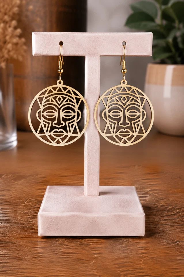 Boucles d'oreilles en bois - Photo 1/1