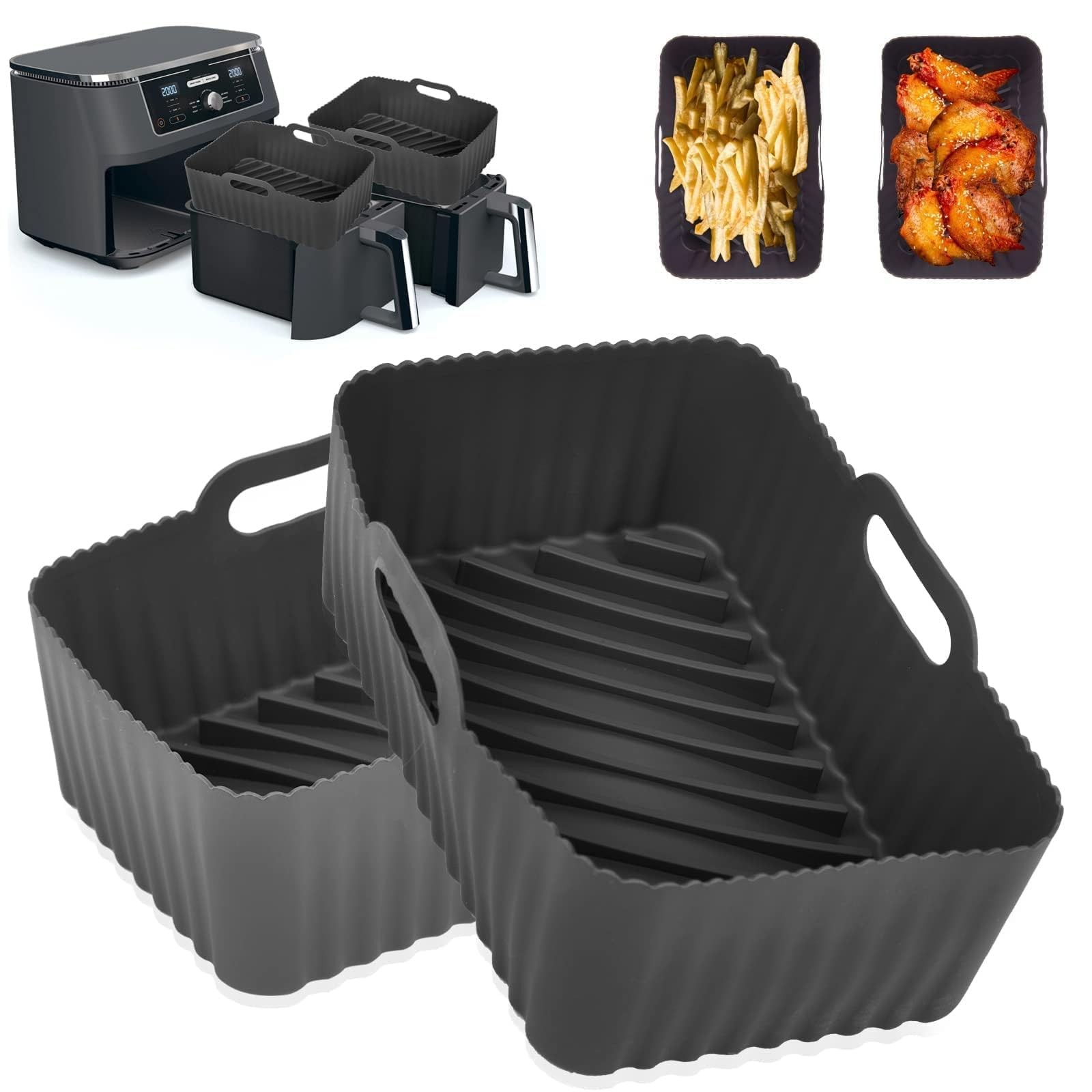 Silicone Air Fryer Liners for Ninja Foodi AF300UK, 2Pcs For Black