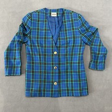 Vintage Country Suburbans Blue Plaid Jacket Blazer Womens Size 8