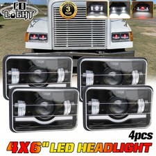 For Peterbilt 379 378 Freightliner FLD120 4x 4x6'' LED Headlight Hi/Lo Amber DRL