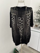 Casamia Women's Black Embellished Top With Mesh Panel & Silver Glitter Large