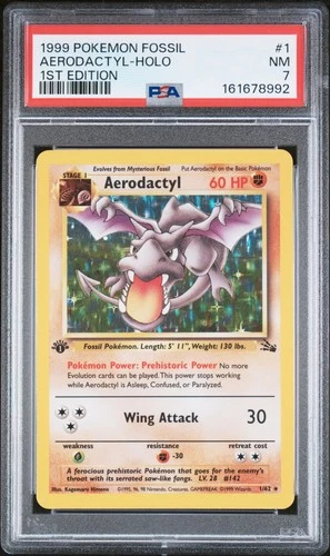 1999 POKEMON FOSSIL 1ST EDITION #1 AERODACTYL-HOLO PSA 7