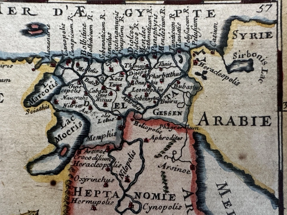 Древний Египет Африка мелкие животные 1683 молоток очаровательный гравированная вручную цветная карта - Изображение 2 из 4