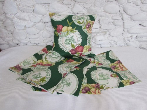 Cushion Cover, Vintage, Green, Fruit, Plate, Cherry, Apple, Plum, Lemon, Cotton. - Picture 3 of 10