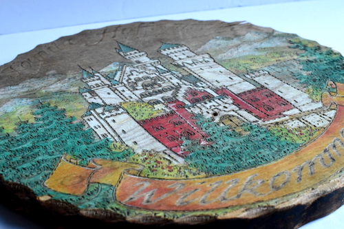 1996 Hand Painted Pyrography Welcome Plaque | Neuschwanstein Castle, Germany - Picture 4 of 21
