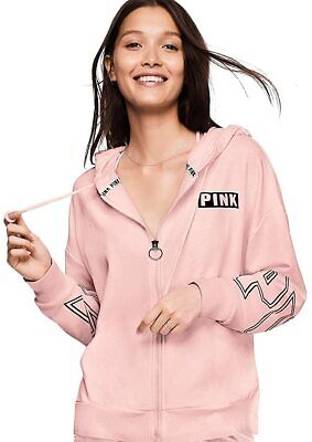 Victoria's Secret Pink Slouchy Full Zip Hoodie Sweatshirt Light Pink NWT |  eBay
