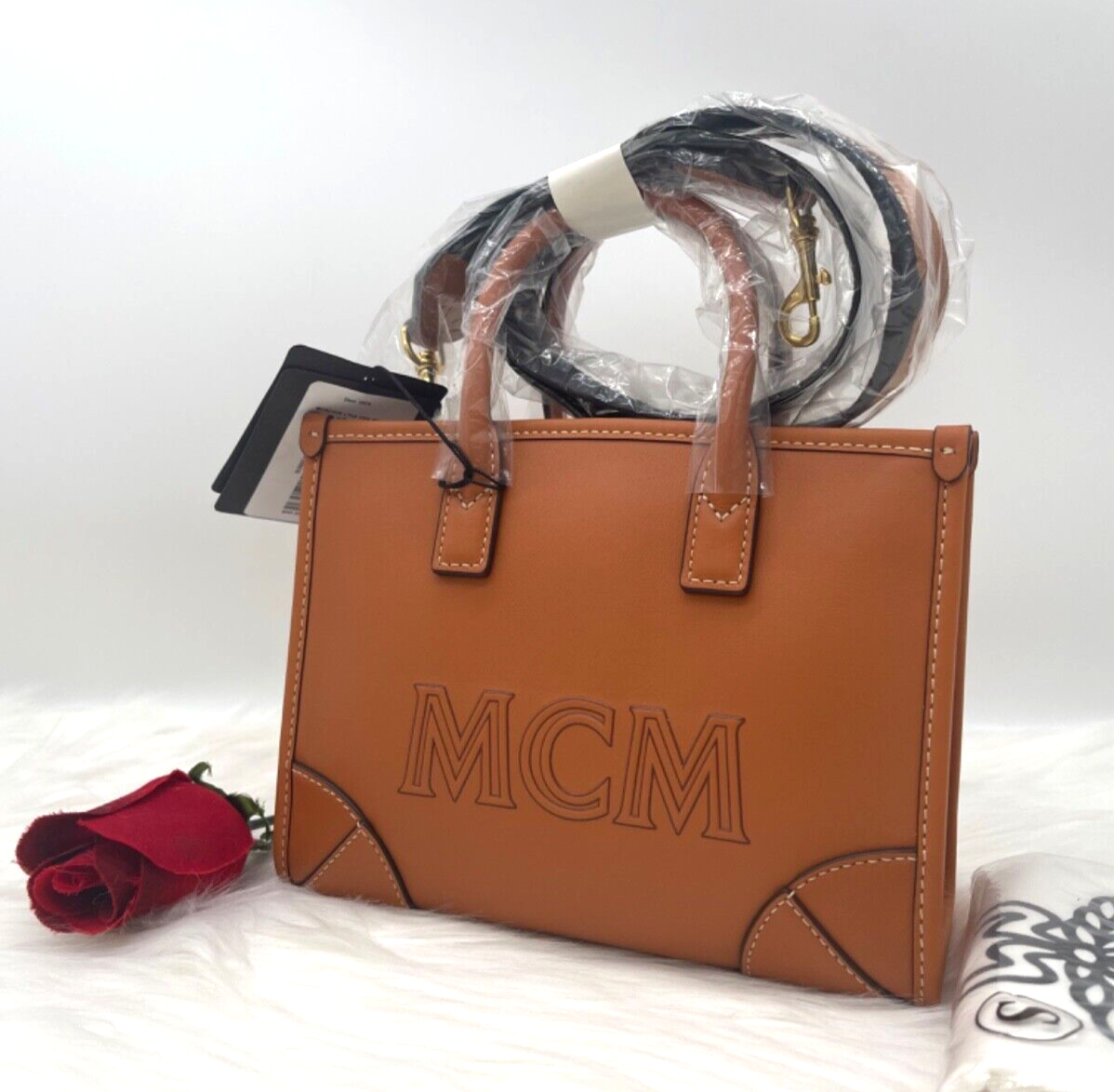 Brand NEW AUTH NWT MCM Munchen Mini Logo Leather Tote Shoulder Bag