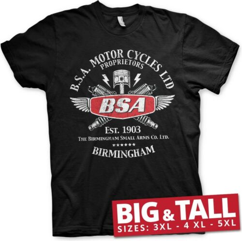 BSA Motor Cycles Sparks Big & Tall T-shirt Czarny - Zdjęcie 1 z 2