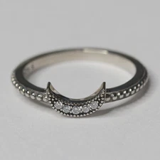 New Authentic Pandora Crescent Moon Ring 199156C01 Multiple SZ W Suede Pouch