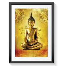 Gold Buddha Statue God Zen Framed Print Wall Art Picture Print A2 A3 A4 A5 SIZES