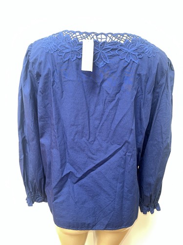 J.Crew Navy Blue Crochet Design Floral V Neck Blouse Size XL - Picture 4 of 4