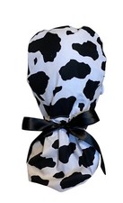 Cow Medical Hat, Ponytail Cap- Scrub Cap - Nurse Hat SATIN LINED Hair Protection