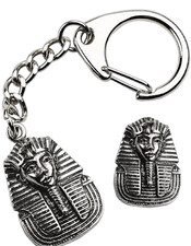 Egyptian Tutankhamun Keyring And Pin Badge Boxed Gift Set Handcrafted In Pewter 