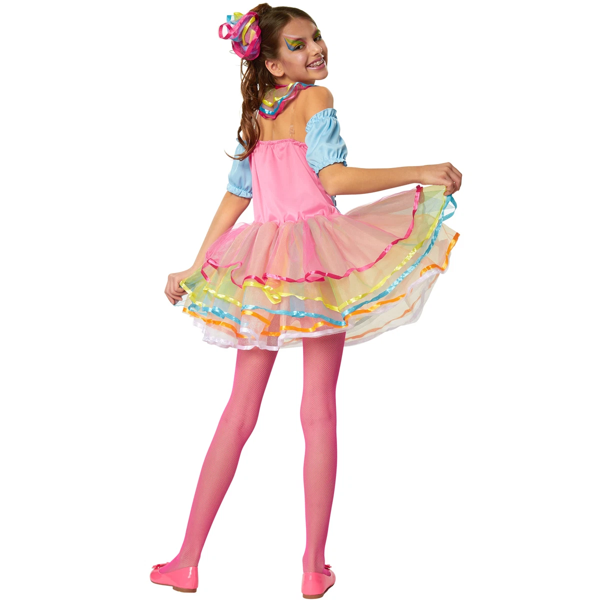 Costume da Bambina Girl Arcobaleno Neon Candy Tutu Tulle Vestito Carnevale  nuov