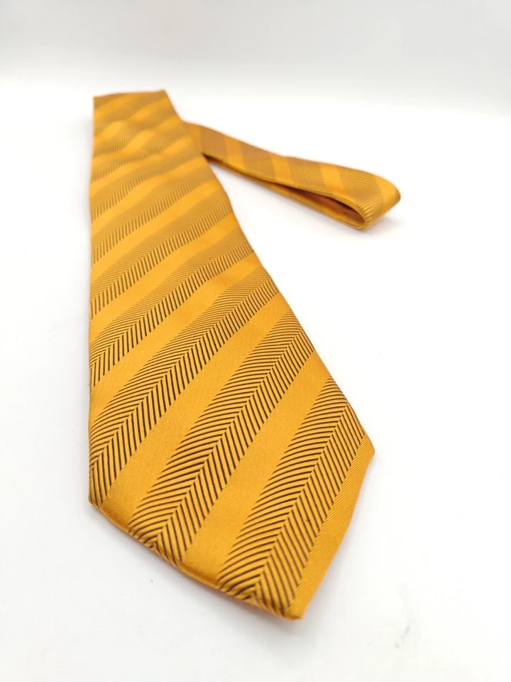 🇮🇹 Corbata de seda espiga a rayas naranja Firenze para hombre hecha en Italia 61x3,5  Foto 3 de 4