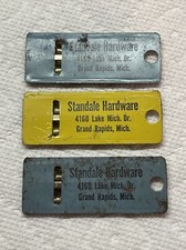 3 Vintage Tin Litho Metal Toy Whistles STANDALE HARDWARE GRAND RAPIDS Japan
