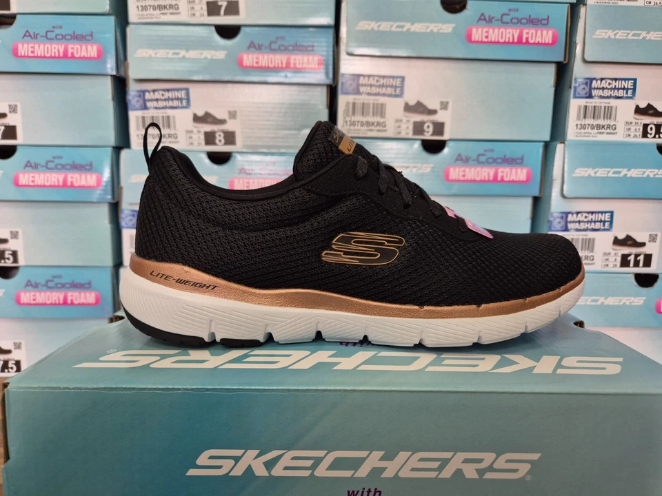 SKECHERS WOMENS SHOES BLACK LADIES LACE SKETCHERS MEMORY FOAM WALKING TRAINERS - Image 3 of 4