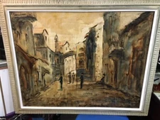 Polonsky Oil On Canvas 63' Signed Street Scene,Framed ,Israel Russian Artist