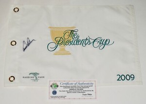 ARNOLD PALMER Autographed 2009 PRESIDENTS CUP Golf Pin Flag + COA!