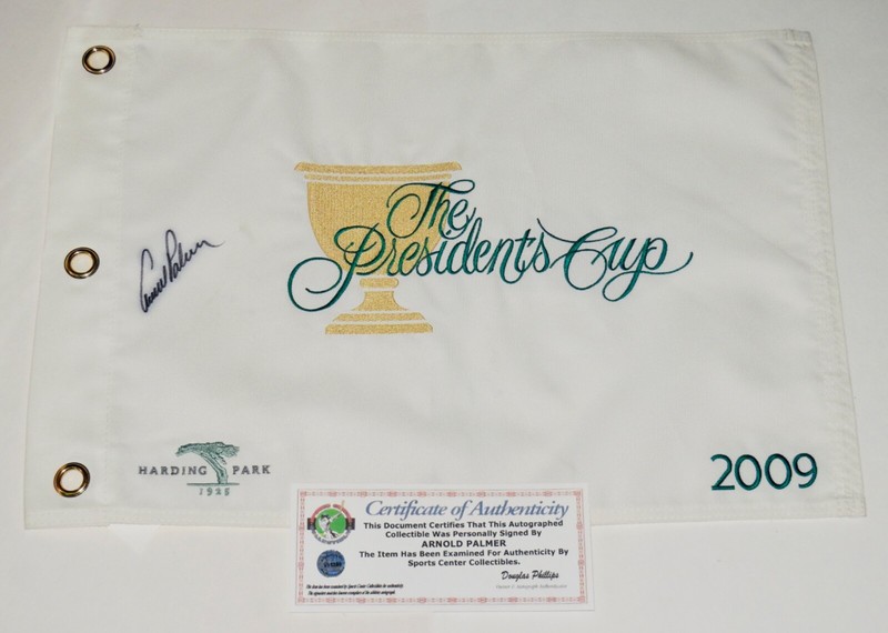 ARNOLD PALMER Autographed 2009 PRESIDENTS CUP Golf Pin Flag + COA!