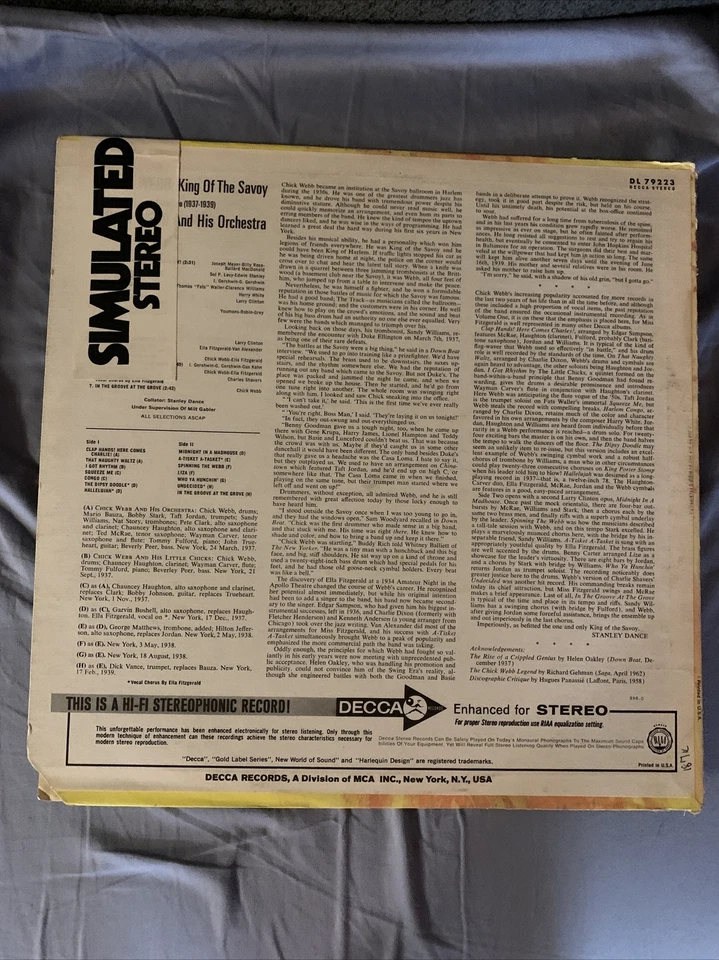 CHICK WEBB King of the Savoy Vol. 2 1937-39 LP Decca DL-79223 VG/VG+ - Image 4 of 4