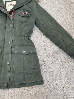 NWT Hollister Y2K Women's Army Green Hooded Utility Coat Sherpa
