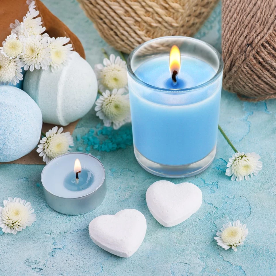 Set of 20 Babyblue Votive Candles Clear Glass Filled Unscented Soy Wax Candle fo - Image 3 of 4