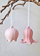 ❀ 2 x Blumenhänger Rosa u. Hell-Rosa 6cm/7cm Blüte zum Hängen Glocke Keramik 18E