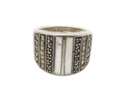 925 Silver  Vintage Mother Of Pearl & Marcasite Shiny Band Ring Sz 7  RG18222
