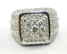 Natural Round Diamond Cluster Square Wide Men's Ring 14k White Gold 5.60Ct