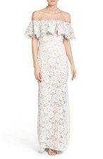 New Eliza J Women's Floral Lace Off-Shoulder Gown Dress Nude/White Size 8