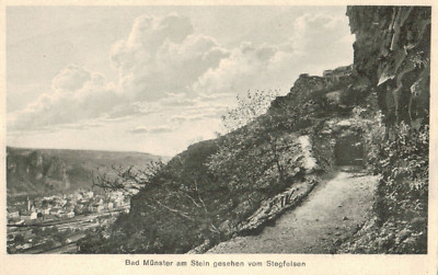 Postcard Bad Münster am Stein ''View from the Steggfelsen'' around 1955 used o.m.