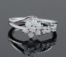 New Silver ring with statement moonstone daisy flower & tiny jewels all sizes
