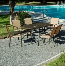 SET COMPLETO TAVOLO VETRO + 6 POLTRONE SEDIE DA GIARDINO SALMAR DUNE ECRU'