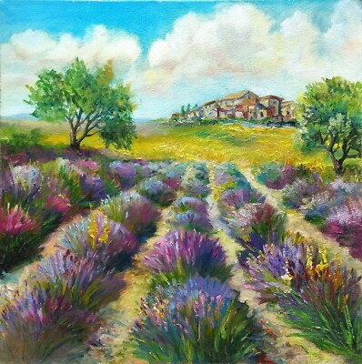 Provence countryside Original landscape oil painting Lavender field wall art
