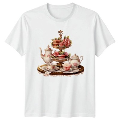 Tea Party Blumen Teekanne Cupcake Damen T-Shirt Herren Tee Grafik Oberteil